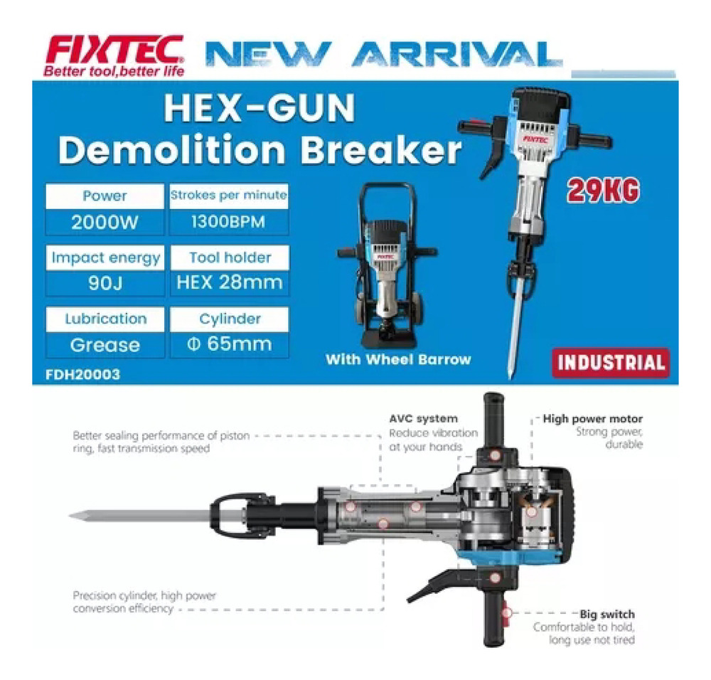 Demoledor Rompedor Fixtec,30kg ,2000w, 90 Joules De Impacto Agua - Image 3