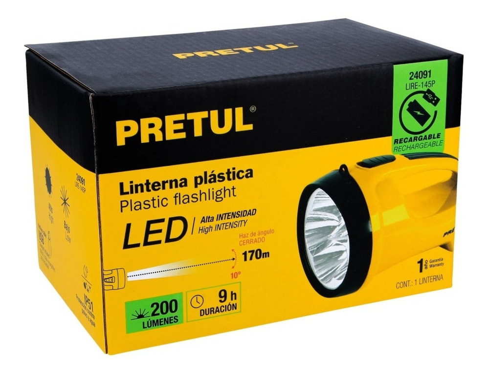 Linterna Recargable De Leds, 145 Lúmenes, Pretul 24091 Linterna Amarillo Luz Blanco - Image 9