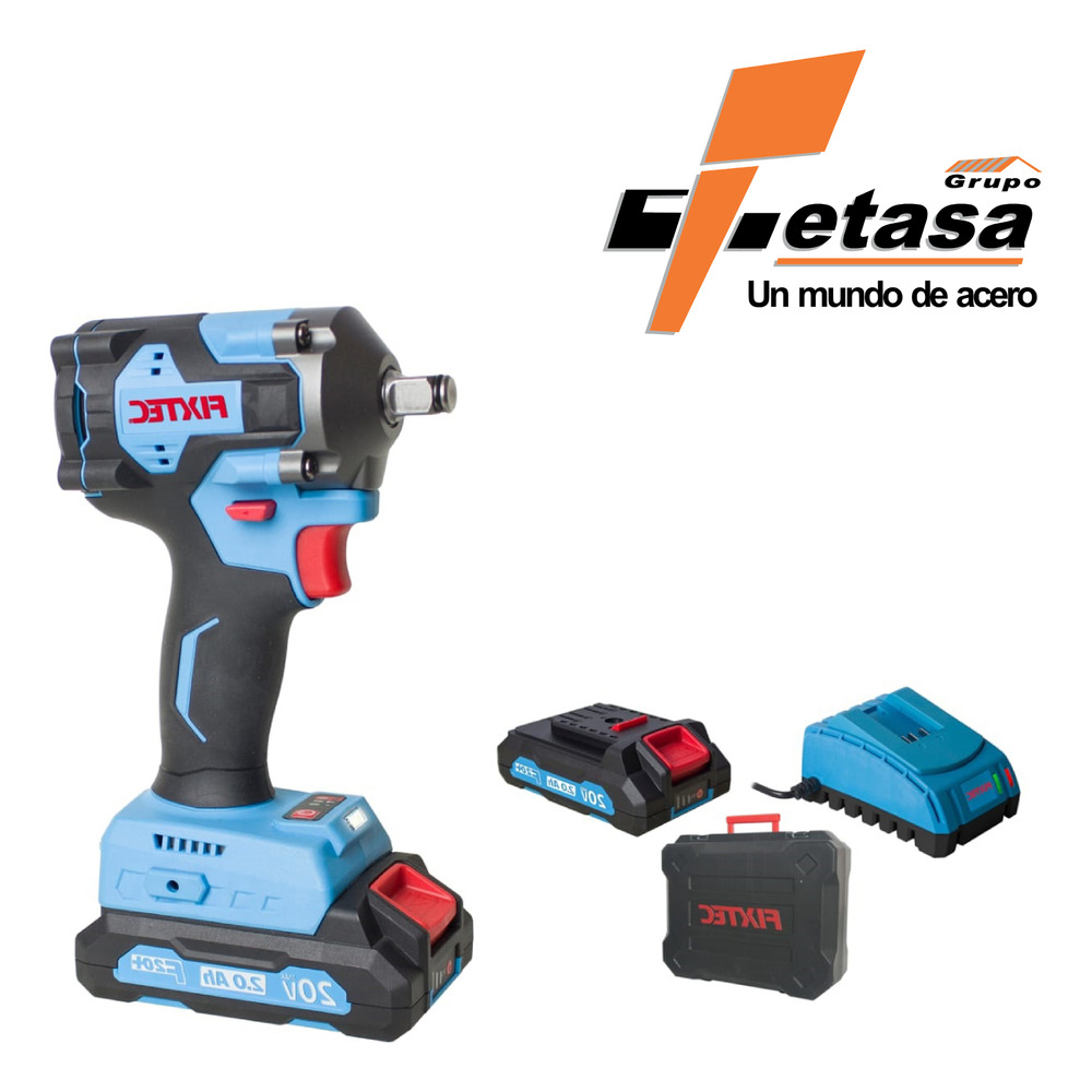 Llave De Impacto Fixtec, 400 N.m, 2 Batería,cagador, Estuche Azul 20v - Image 2