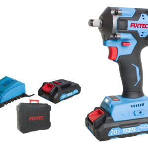 Llave De Impacto Fixtec, 400 N.m, 2 Batería,cagador, Estuche Azul 20v