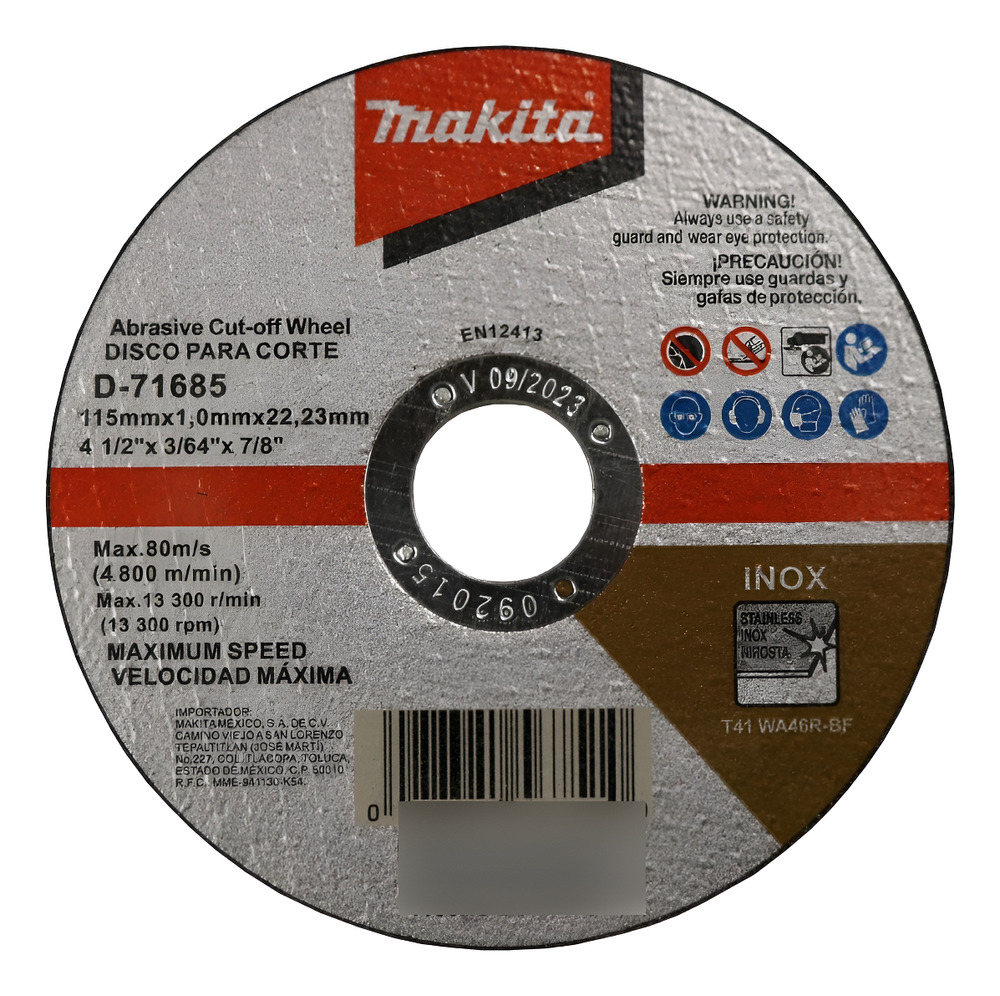Disco De Corte Makita D-71685 115mm X 1mm Color Blanco