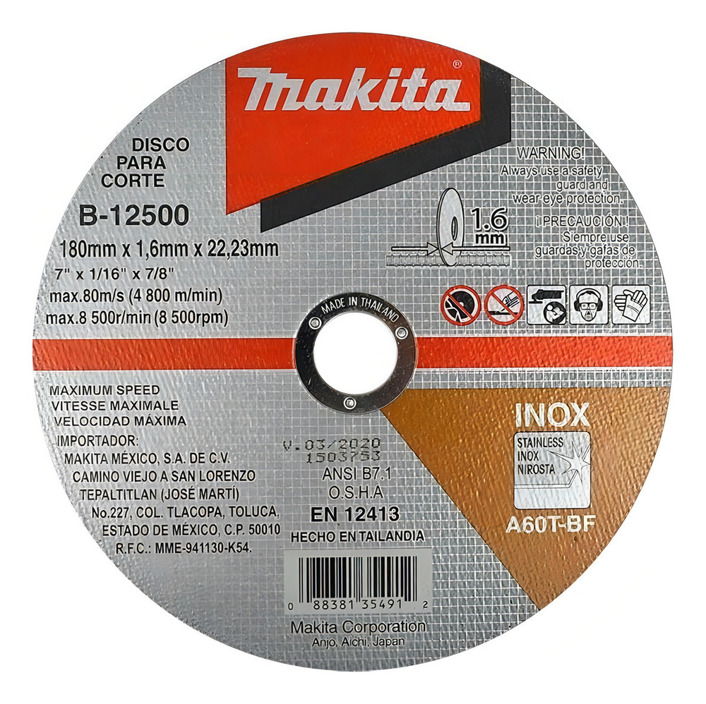 Disco Corte Acero Inox 7x1.6mmx7/8 Makita B-12500 - Image 2