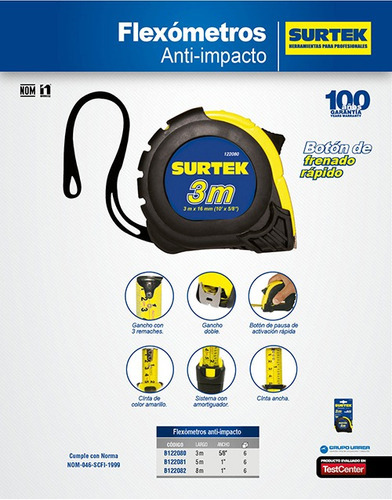 Flexómetro Anti-impacto 8 M X 1 Pulgada Surtek B122082 - Image 4