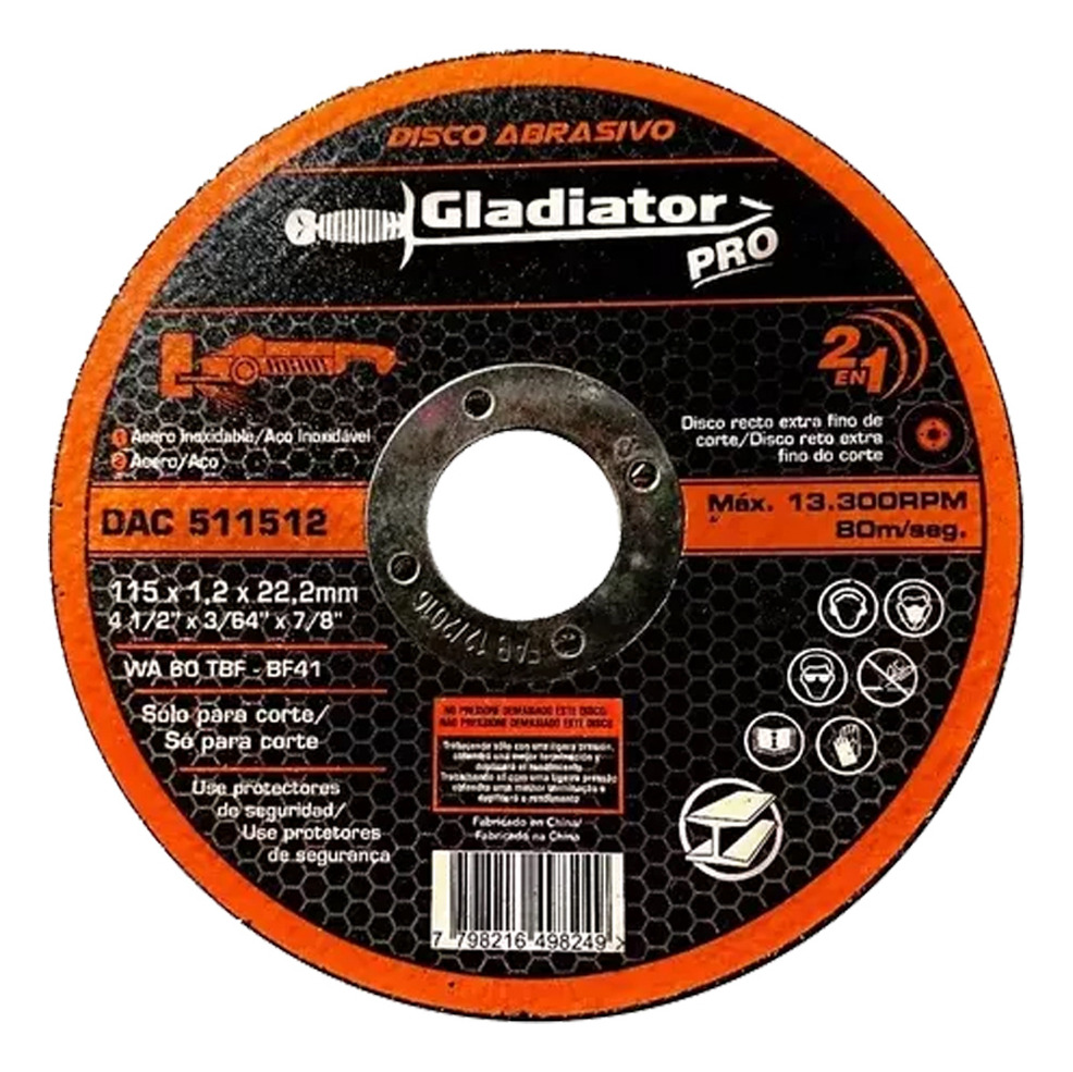 Gladiator Disco Corte 4-1/2' Acero Inoxidable 100 Pzas Multicolor - Image 3