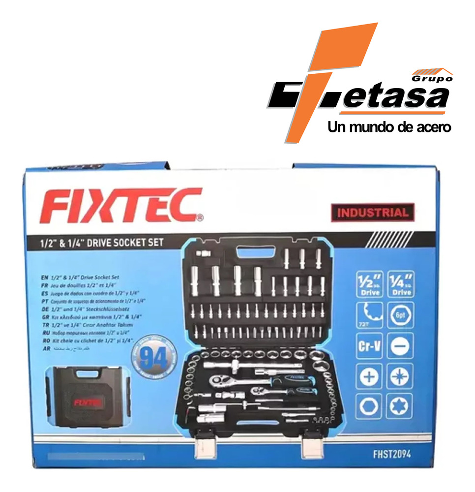 Juego Dados Y Puntas Con Matraca De 1/2 Y 1/4 Fixtec 94 Pz - Image 4
