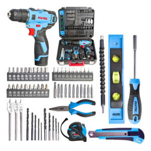 Kit Taladro Inalámbrico Con 60 Accesorios Calidad Fixtec Color Azul
