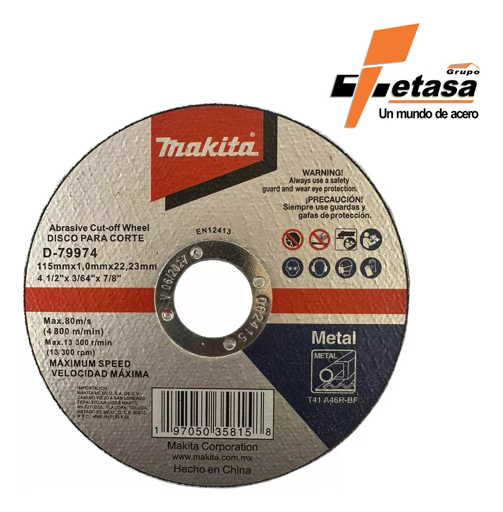 Disco Abrasivo Corte Metal 4-1/2 X 7/8 50 Pzs Makita D79974 Gris Oscuro - Image 4
