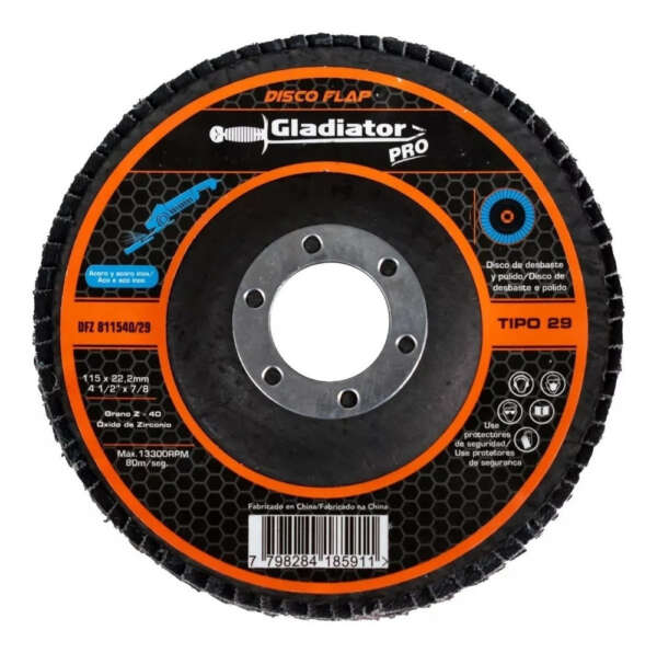 Disco Flap Laminado Zirconio 4 1/2 Grano 40 Gladiator 20pzs